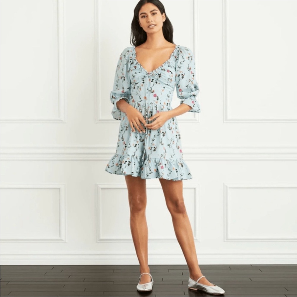 Hill House Ophelia Mini Dress, Pond Floral, Light Blue, XXS